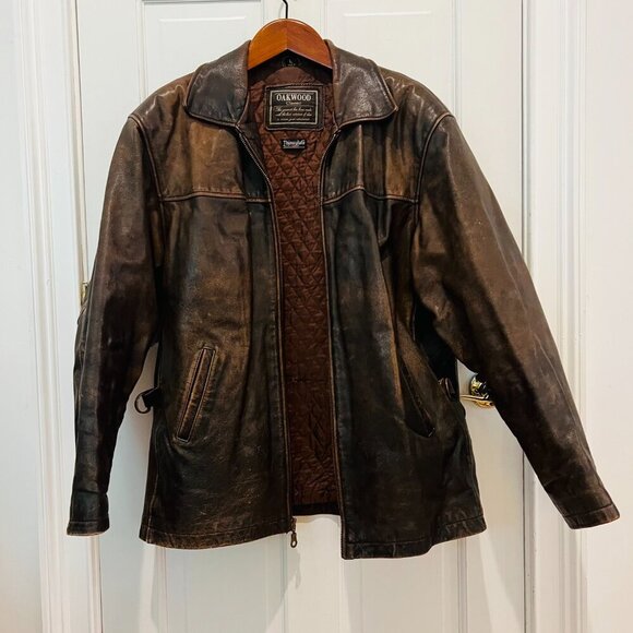 Vintage Distressed Oakwood Classic Leather Jacket Men's Large Johnny Depp Style - Picture 2 of 16